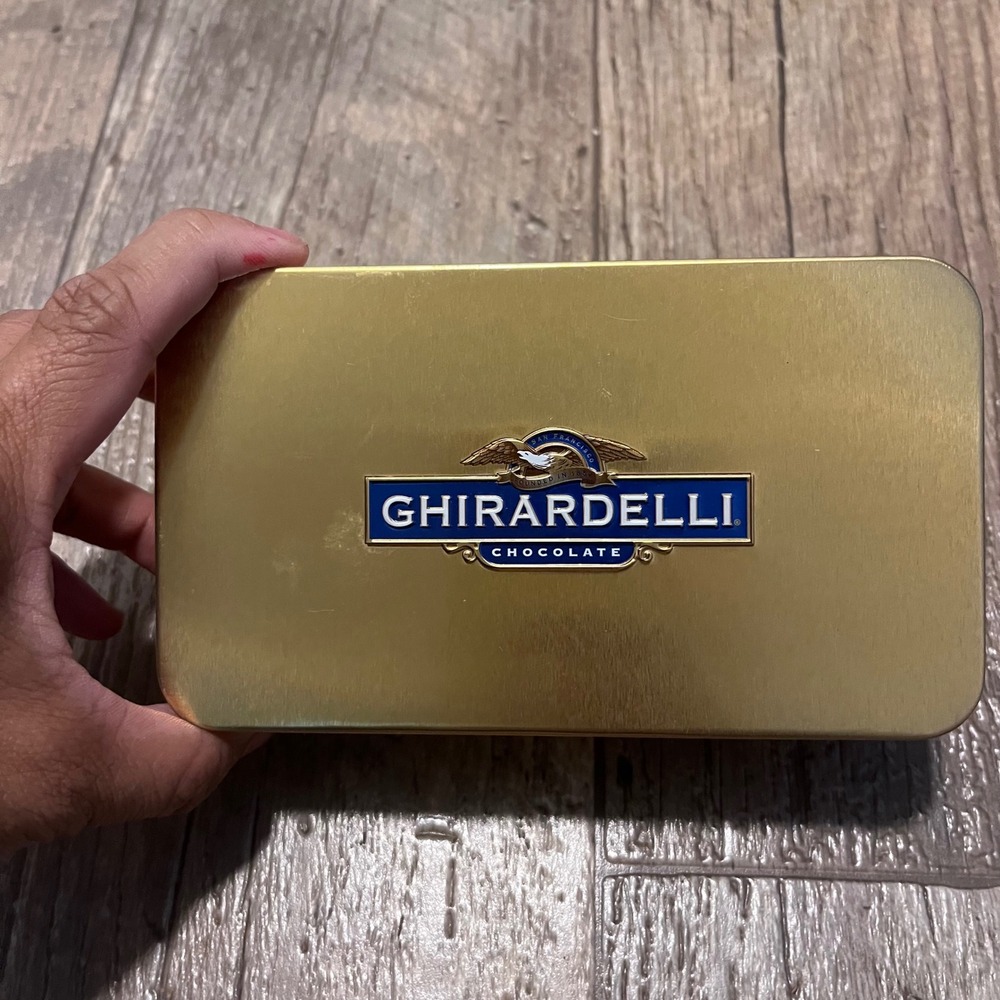 Ghirardelli‎ Chocolate Gold Metal Collectible Rectangular Storage Tin Empty